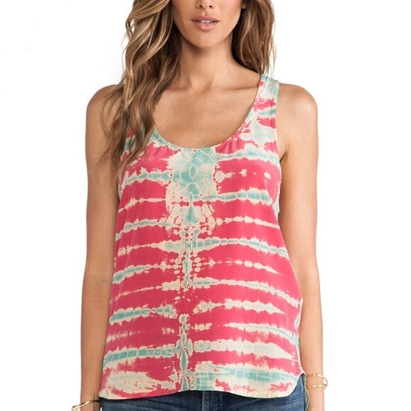 Gypsy 05 100% Silk Blue Green Tie Dye Racerback Tank Top - Picture 7 of 8